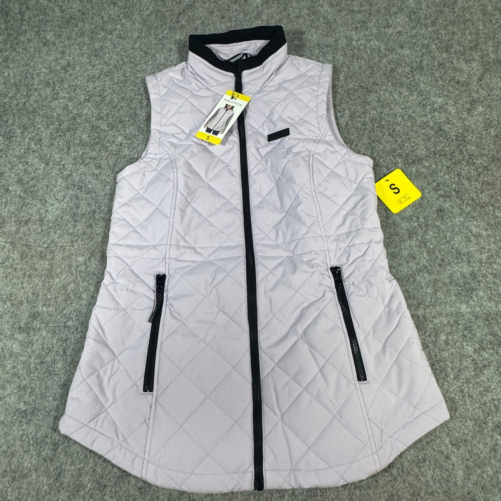 Nautica Womens Quilted Vest Lavender Purple Water Resistant Mock Neck Small NWT